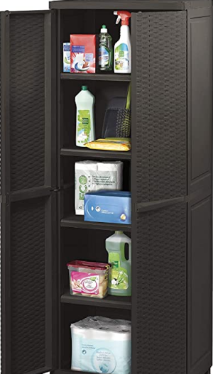 Mobile da esterno alto con piani in rattan Wengé -1050