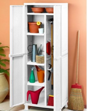 Mobile alto slim rattan porta scope bianco-0