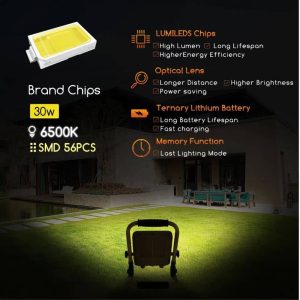 Faro led portatile ricaricabile 100w 2400Lm 6500k°-3718