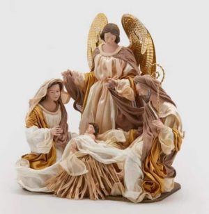 Natività in tessuto con angelo H43 cm-0